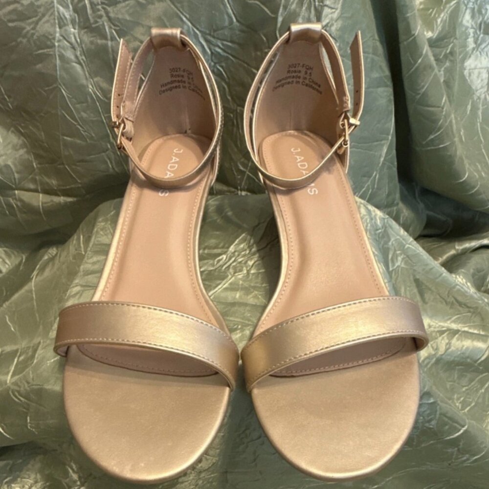 J.Adams Ankle‎ Strap Block Heel Buckle PU Women's Sandals Gold Size 9.5